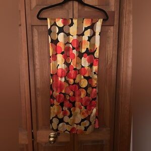 Artsy, Retro/Mod Inspired Black, Red, Yellow, and Orange Circle Patterned Scarf